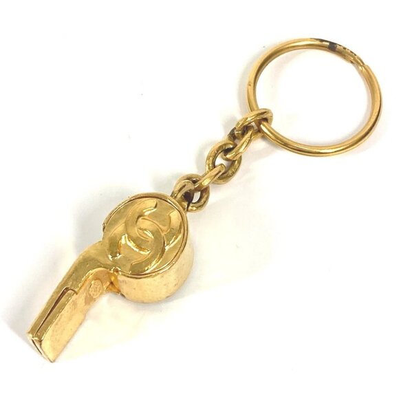 CHANEL  CC CC Mark Whistle Bag Charm Key Ring Key Holder Metal Gold - Picture 1 of 13